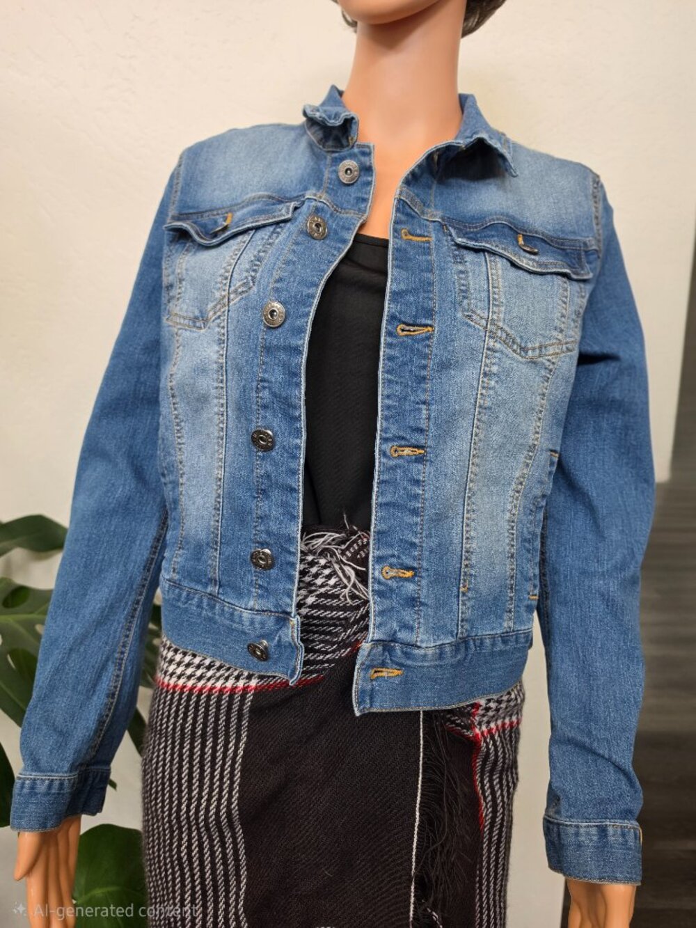 Love Tree Cropped Denim Jacket Medium Wash Blue Women's